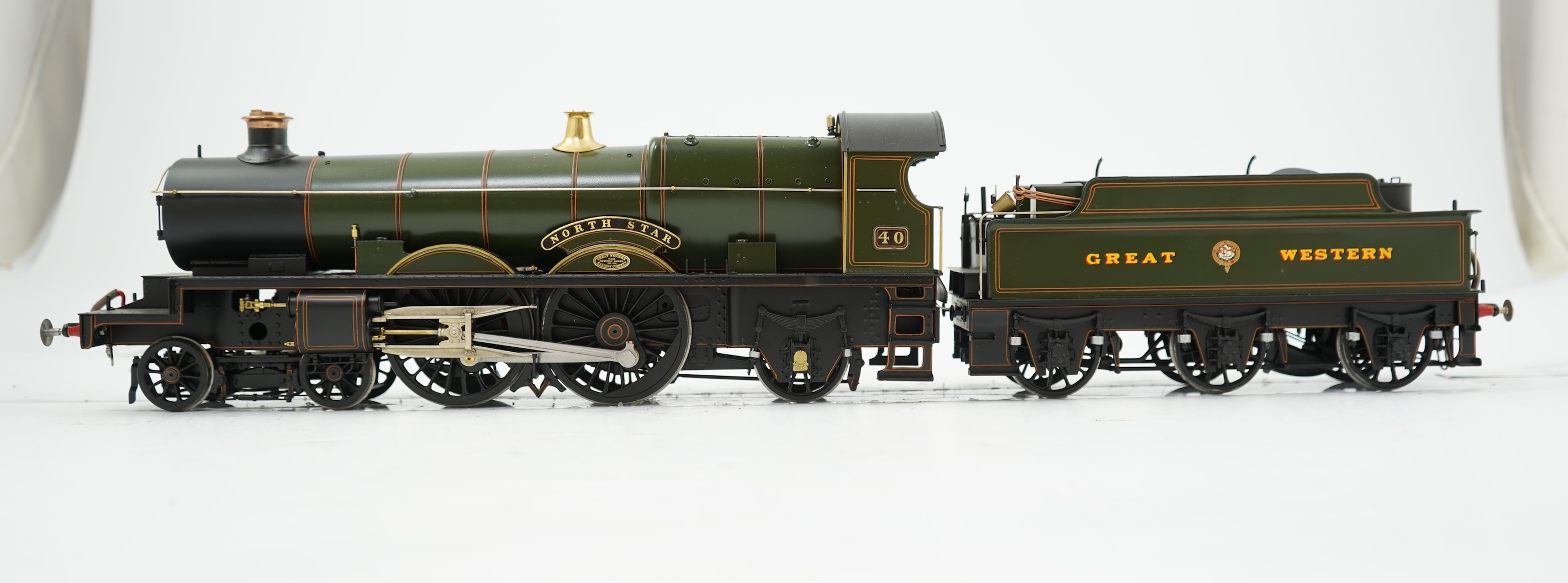 A Gauge One model of GWR Star Class prototype, North Star 40, 4-4-2 tender locomotive, constructed, painted and lined to a very high standard, with a high level of detail, unpowered and with cab interior unpainted.